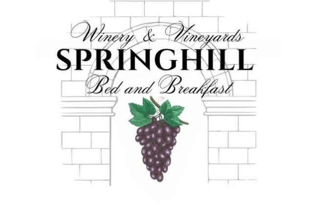 Logo with grapes and text: Springhill Winery & Vineyards Bed and Breakfast.